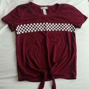 Burgandy tie front tee